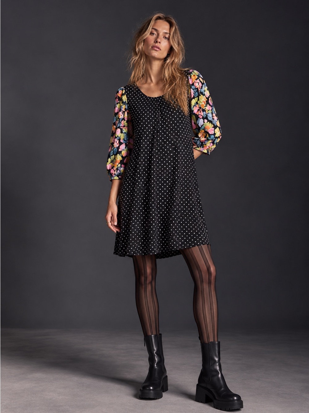 Maeve Anthropologie Sawyer Polka Dot Floral Open Back Dress M